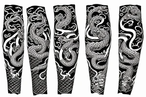 samurai with snake and dragon with filigree arm sleeve tattoo idea