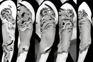 samurai with snake and dragon arm sleeve tattoo idea