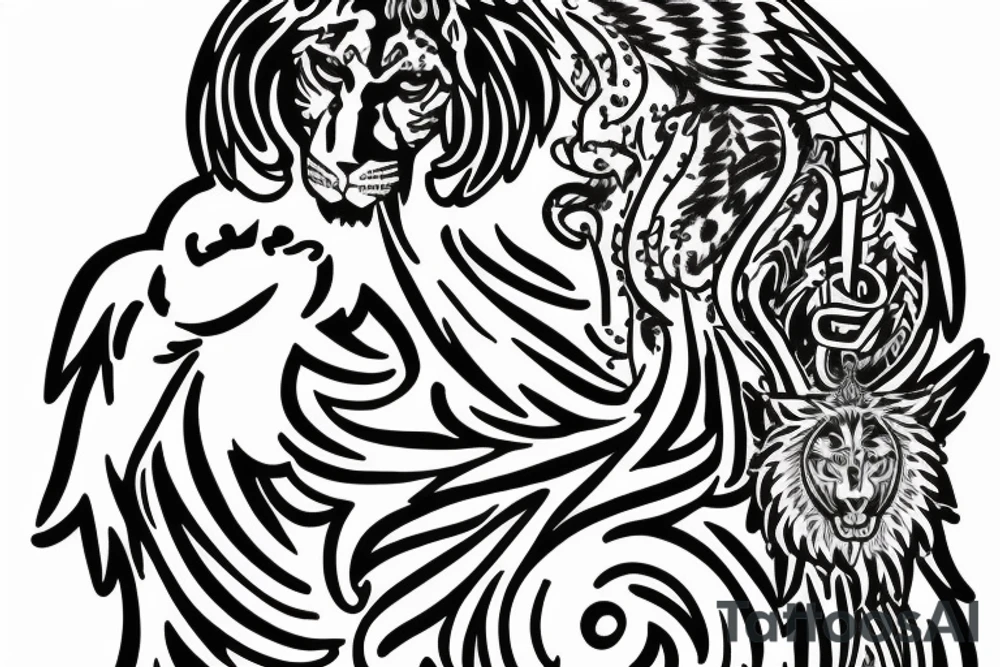 black and white with the lettering Springfield with an angel praying and a lion tattoo idea black and white with the lettering Springfield with an angel praying and a lion tattoo idea