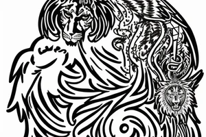 black and white with the lettering Springfield with an angel praying and a lion tattoo idea