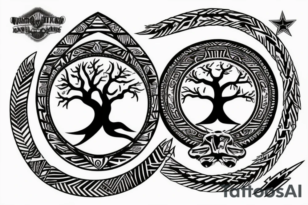 military style thunder cross with tree of life tattoo idea