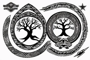 military style thunder cross with tree of life tattoo idea