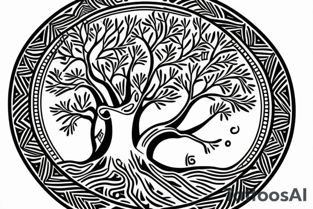 military style thunder cross with tree of life tattoo idea
