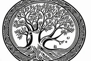 military style thunder cross with tree of life tattoo idea