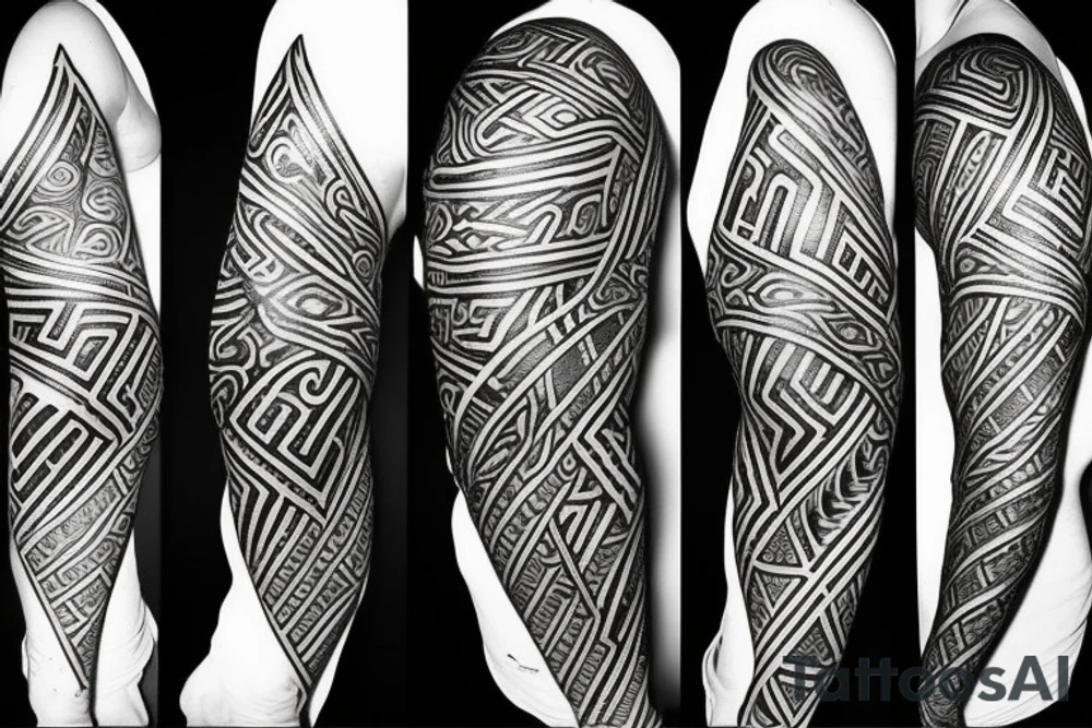 Full left arm in vikings runes tattoo idea