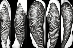 Full left arm in vikings runes tattoo idea