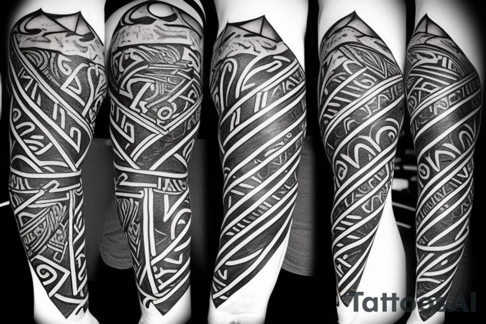 Full left arm in vikings runes tattoo idea