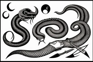 Vertical snake with sickle moon overhead tattoo idea