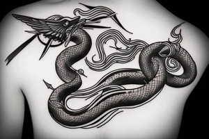 Vertical snake with sickle moon overhead tattoo idea