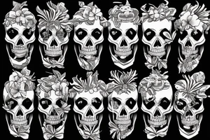 a skeleton with a hawaiian shirt and a garland in his neck laying next to a palm tree with a treasure map tattoo idea