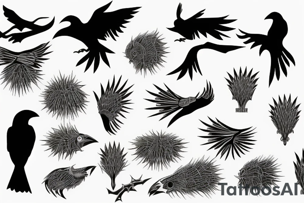 Raven silhouette spiky tattoo idea