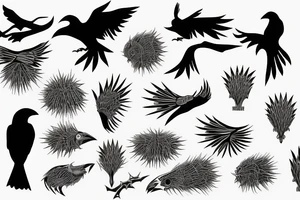 Raven silhouette spiky tattoo idea