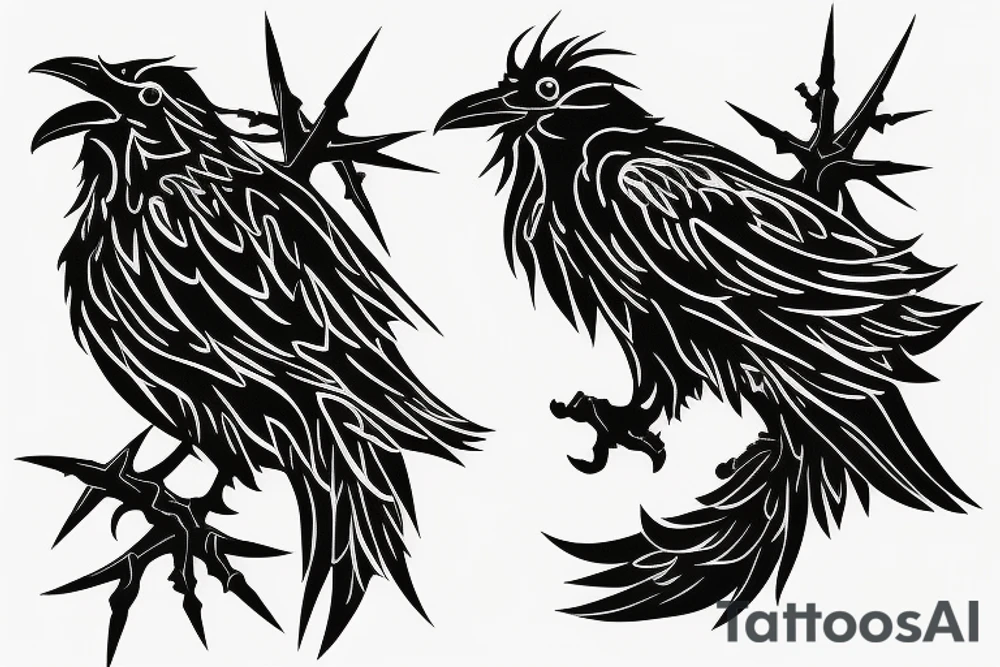 Raven silhouette spiky tattoo idea