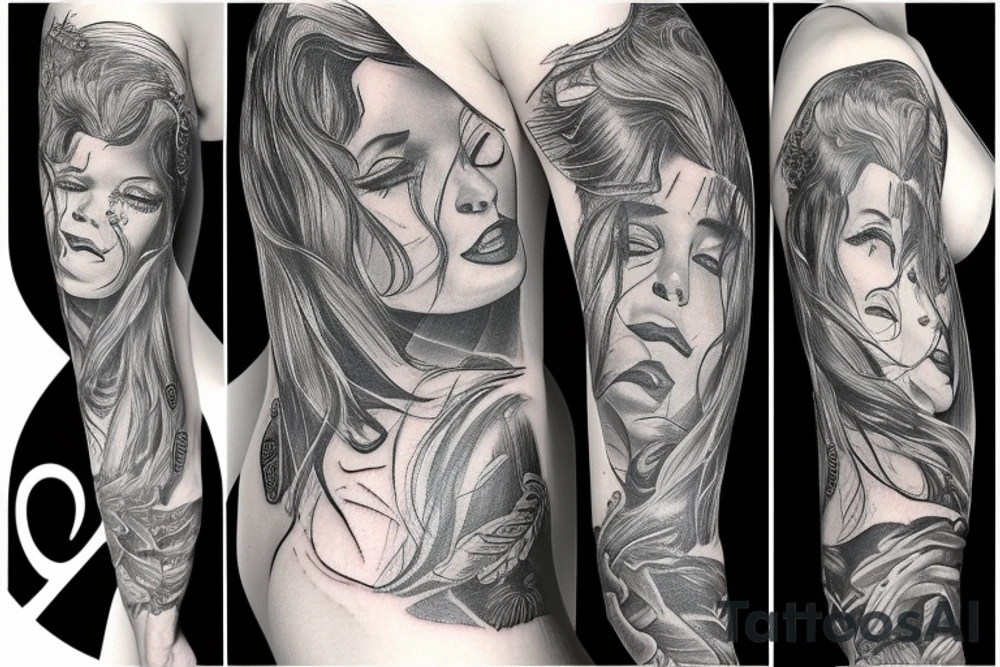 Fall angel Kill women in bikini tattoo idea