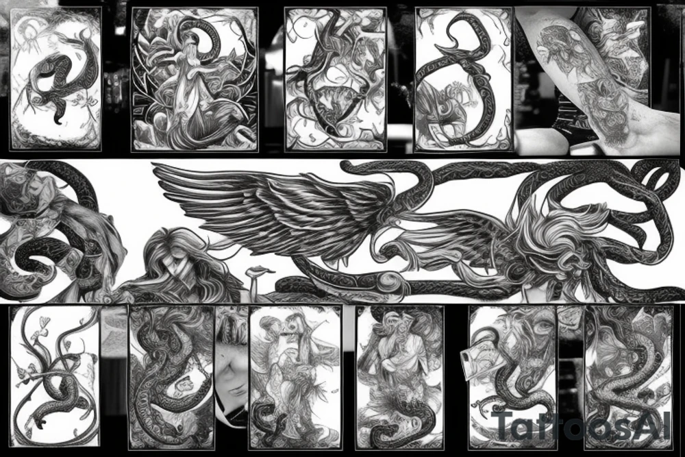 falling angels with serpents below tattoo idea