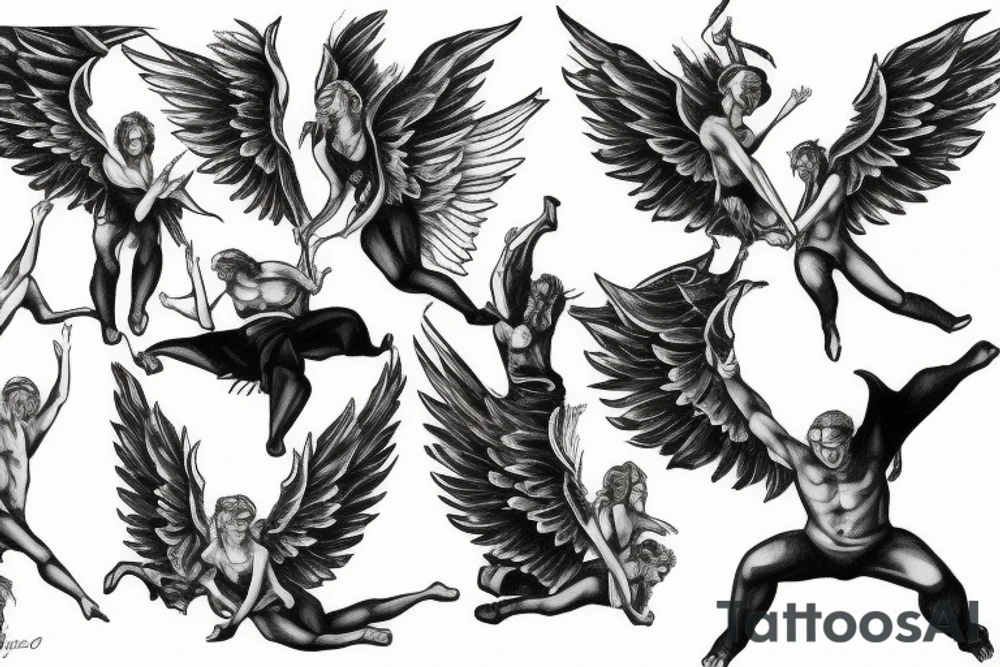 falling angels with serpants tattoo idea