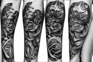 stone lion stature turning into a real lion With a rose tattoo idea