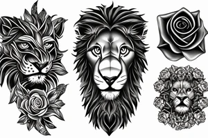 stone lion turning into a real lion With a rose tattoo idea