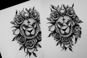 stone lion turning into a real lion With a rose tattoo idea