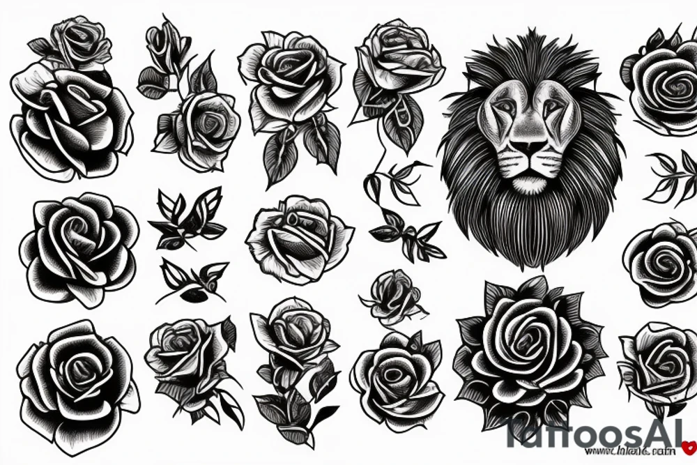lion rose tattoo idea