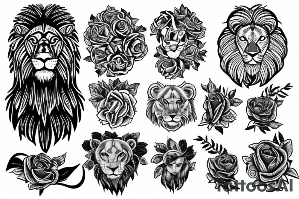 lion and a rose tattoo idea