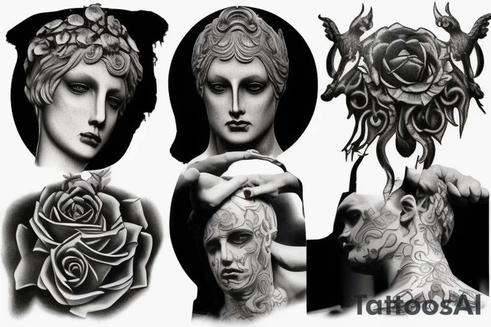 David sculpture on gothic style tattoo idea
