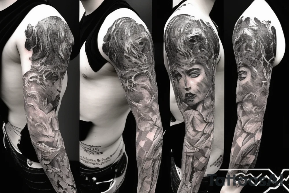 David sculpture on gothic style tattoo idea