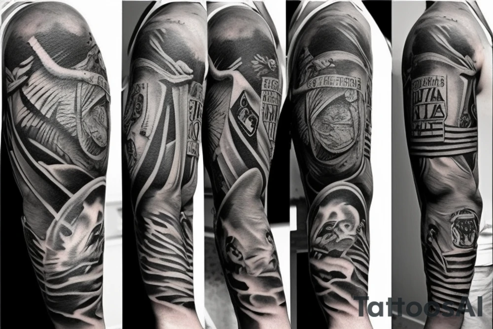 Full sleeve, USMC, Battle, War, Firefighter tattoo idea