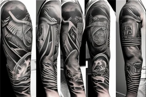 Full sleeve, USMC, Battle, War, Firefighter tattoo idea