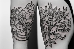 A combination of the symbols: tree, sunbeam and fish tattoo idea
