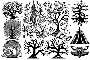 A combination of the symbols: tree, sunbeam and fish tattoo idea