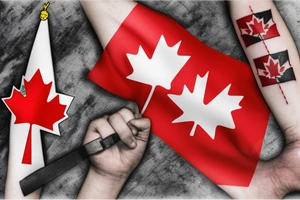 Lebanon flag with the Canadian flag blend together tattoo idea