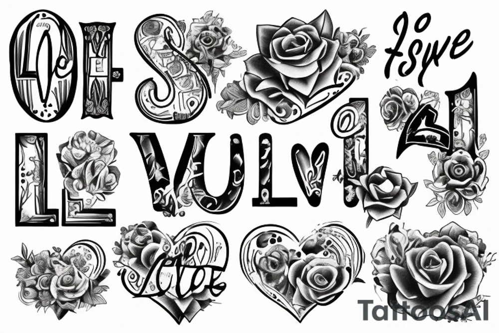 L.o.v.e with the synonym of love out values everything tattoo idea