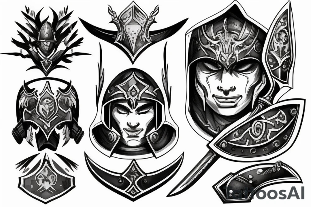 epic warrior with helmet, body armor, sword and shield tattoo idea epic warrior with helmet, body armor, sword and shield tattoo idea