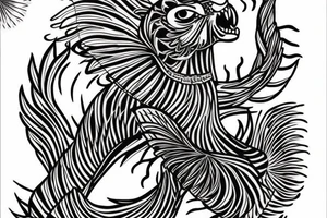 Tiger watching a dragonfly who is trying to become a phoenix, underneath is a koi fish tattoo idea