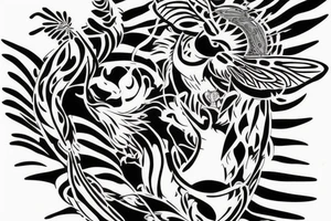 Tiger watching a dragonfly who is trying to become a phoenix tattoo idea