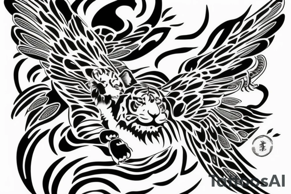 Tiger watching a dragonfly who is trying to become a phoenix tattoo idea