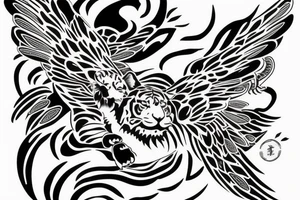 Tiger watching a dragonfly who is trying to become a phoenix tattoo idea
