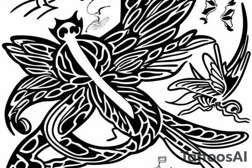 Tiger watching a dragonfly who is trying to become a phoenix tattoo idea Tiger watching a dragonfly who is trying to become a phoenix tattoo idea