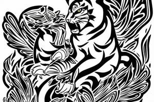 Tiger watching a dragonfly who is trying to become a phoenix tattoo idea
