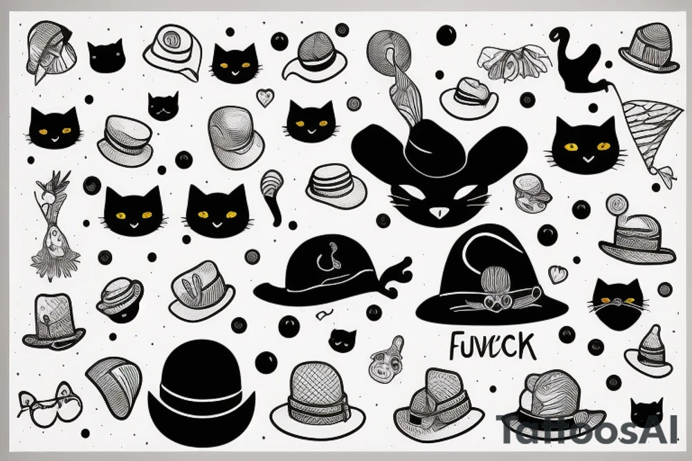 Black CAT With a funny hat tattoo idea