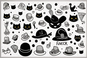 Black CAT With a funny hat tattoo idea