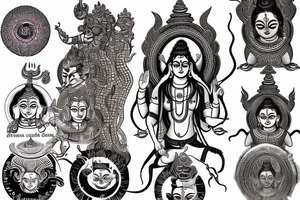 Lord shiva with hole universe and shiva mantra writen on sanskrit tattoo idea