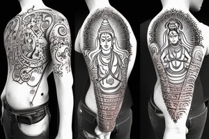 Lord shiva with hole universe and shiva mantra writen on sanskrit tattoo idea
