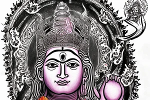 Lord shiva with hole universe and shiva mantra writen on sanskrit and multi colours tattoo idea