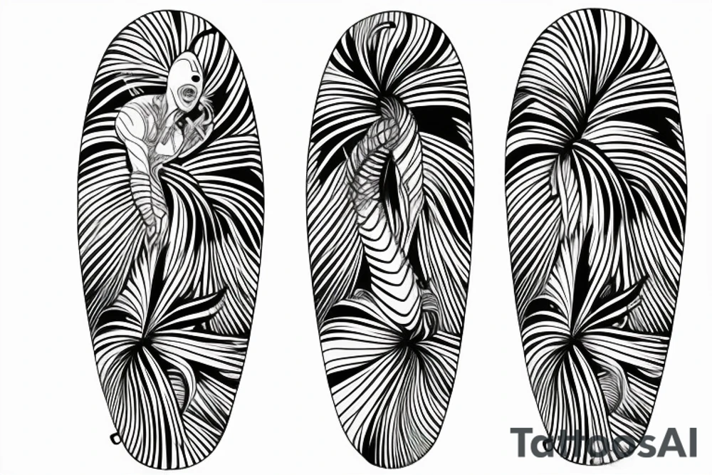 surfing tube ride perfect wave palm trees tattoo idea