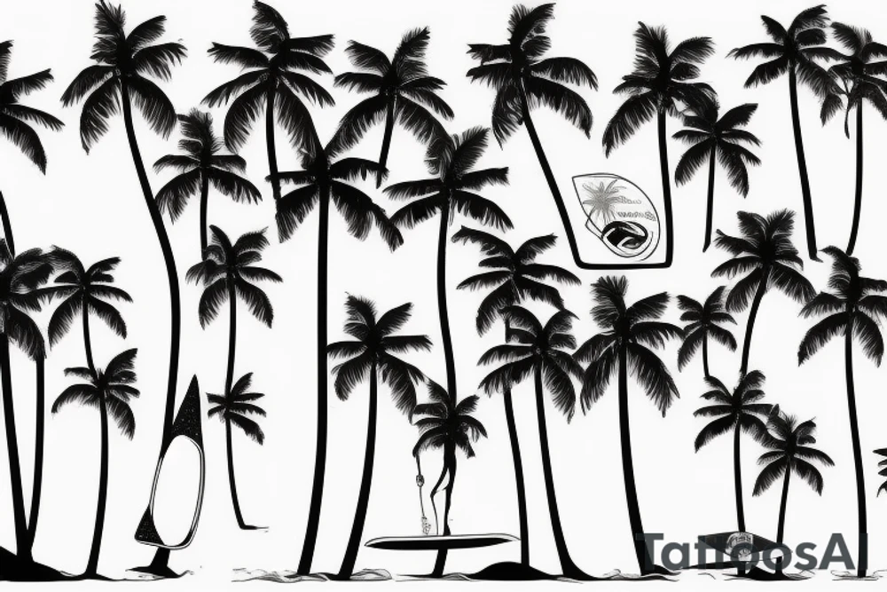 surfing tube ride perfect wave palm trees tattoo idea