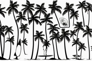 surfing tube ride perfect wave palm trees tattoo idea