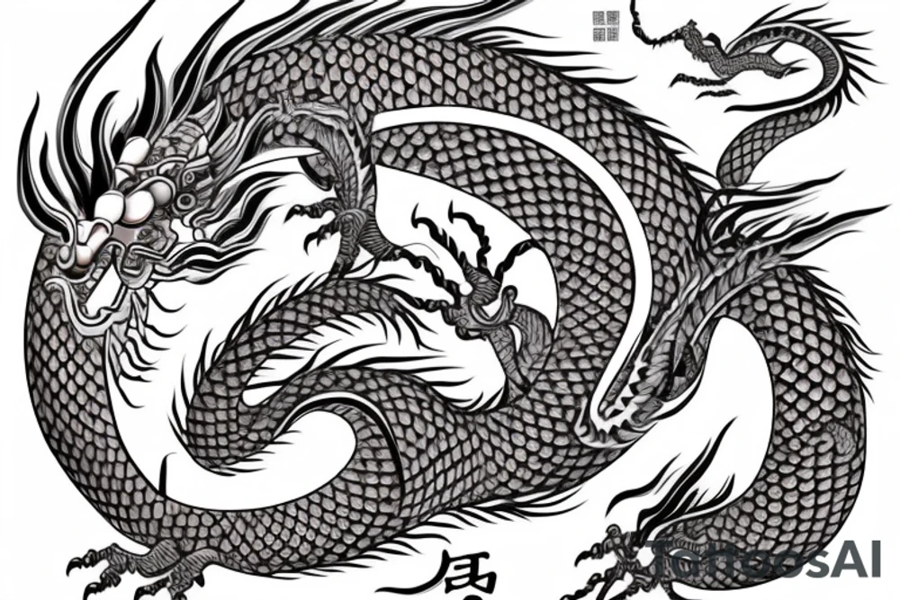Chinese dragon with hieroglyphs for the forearm tattoo idea