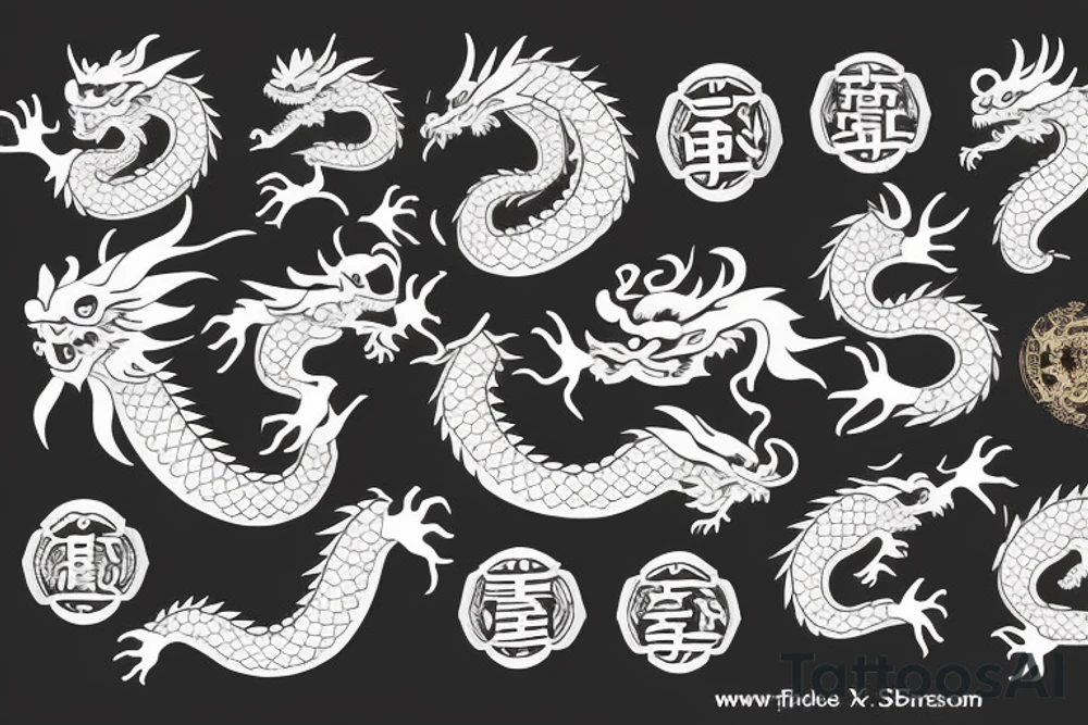 Chinese dragon with hieroglyphs tattoo idea